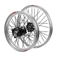 Honda Haan Black Hubs / Excel JNR Silver Rims / Black Spokes Wheel Set