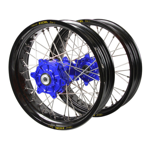 Gas Gas Haan Cush Drive Blue Hubs / Excel Black Rims Supermoto Wheel Set