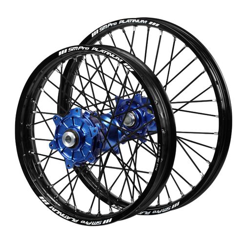Fantic Haan Cush Drive Blue Hubs / SM Pro Platinum Black Rims / Black Spokes Wheel Set