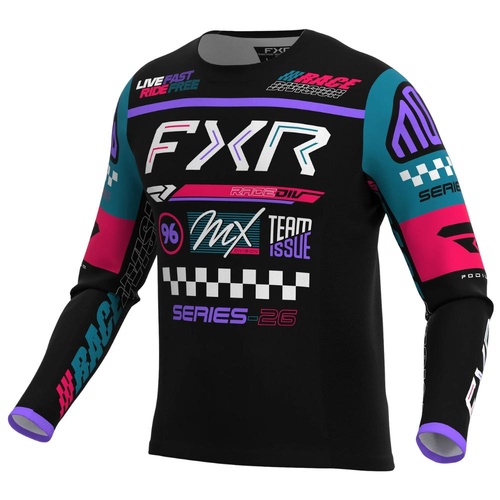 FXR Black/Coral/Teal Youth Podium Gladiator MX Jersey (M)