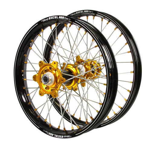 Suzuki Talon Carbon Fibre Gold Hubs / A60 Black Rims Wheel Set RM 250 2001-2008 (21*1.6 / 18*2.15)