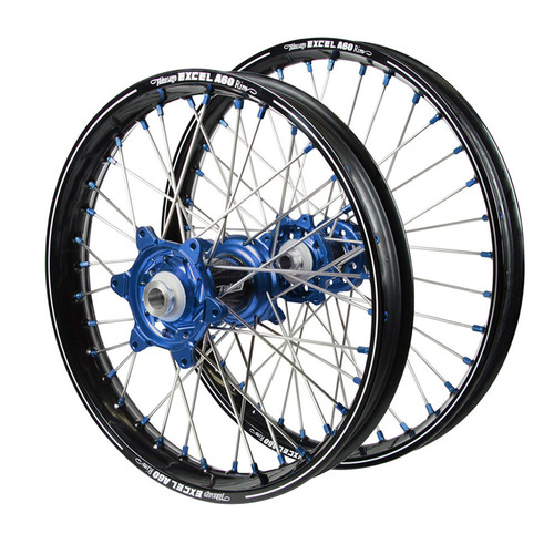 Honda CRF 250 R 2014-2026 (21 / 19*2.15) Talon Carbon Fibre Blue Hubs / A60 Black Rims / Blue Nipples Wheel Set