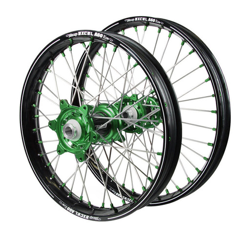 Kawasaki Talon Carbon Fibre Green Hubs / A60 Black Rims Wheel Set KX 125 2006-2008 (21*1.6 / 18*2.15)