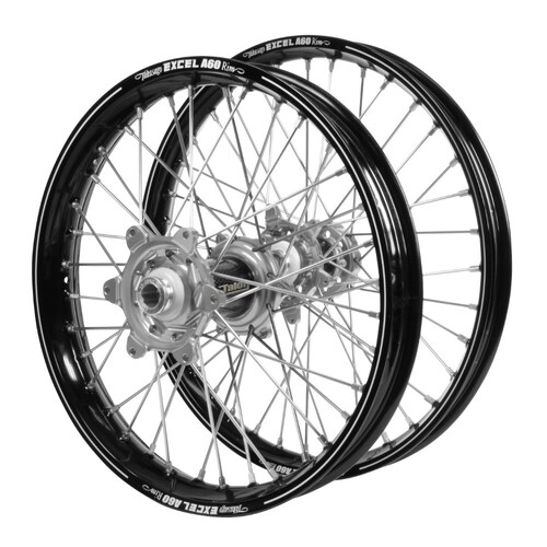Gas Gas Talon Carbon Fibre Silver Hubs / A60 Black Rims Wheel Set EX 250 F 2024 (21*1.6 / 18*2.15 OE)