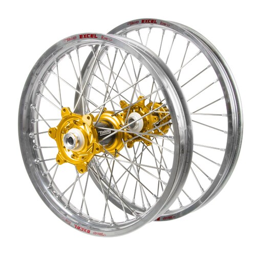 Suzuki Talon Carbon Fibre Gold Hubs / Excel Silver Rims Wheel Set RMX 450 2010-2019 (21*1.6 / 18*2.15 OE Cannot use OEM Speedo)