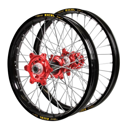 Honda Talon Carbon Fibre Red Hubs / Excel Black Rims Wheel Set CRF 450 RL 2021-2024 (21*1.6 / 18*2.15 OE)