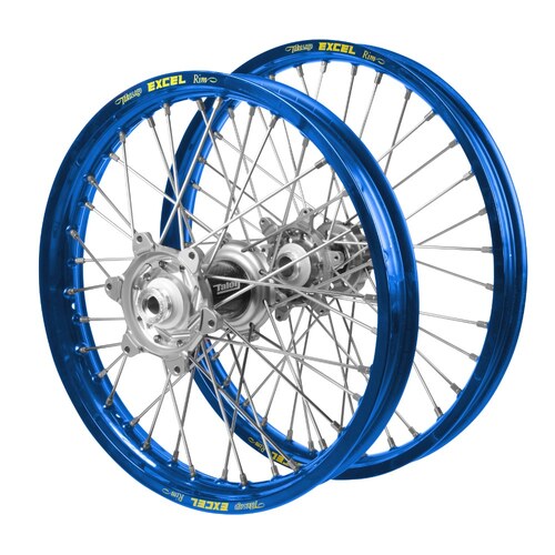 Husqvarna Talon Carbon Fibre Silver Hubs / Excel Blue Rims Wheel Set FC 450 ROCKSTAR EDITION 2018-2021 (21*1.6 / 18*2.15)
