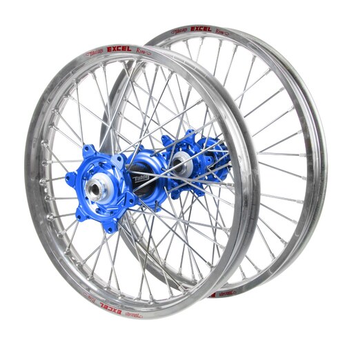 Husqvarna Talon Carbon Fibre Blue Hubs / Excel Silver Rims Wheel Set FC 450 ROCKSTAR EDITION 2018-2021 (21*1.6 / 18*2.15)