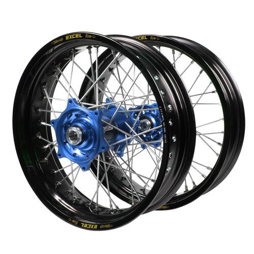 Husqvarna Talon Carbon Fibre Blue Hubs / Excel Black Rims Supermotard Wheel Set TE 250 2014-2015 (17*3.50 / 17*4.25)