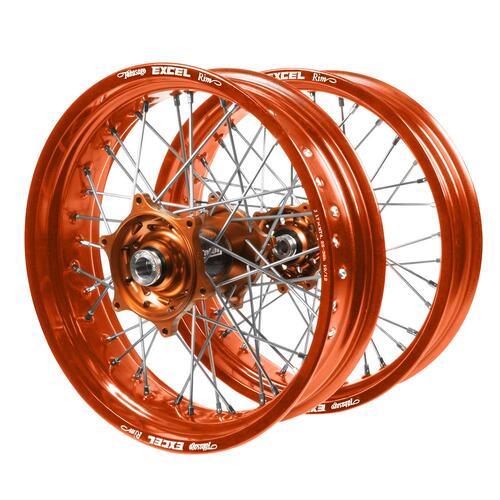 KTM Talon Carbon Fibre Orange Hubs / Excel Orange Rims Supermotard Wheel Set 450 XCF-W 2023 (17*3.50 / 17*4.25)
