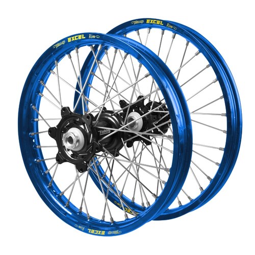Suzuki RM-Z 250 2007-2026 (21*1.60 / 18*2.15) Talon Carbon Fibre Black Hubs / Excel Blue Rims Wheel Set