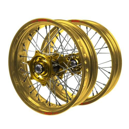 Suzuki Talon Carbon Fibre Gold Hubs / Excel Black Rims Supermotard Wheel Set 