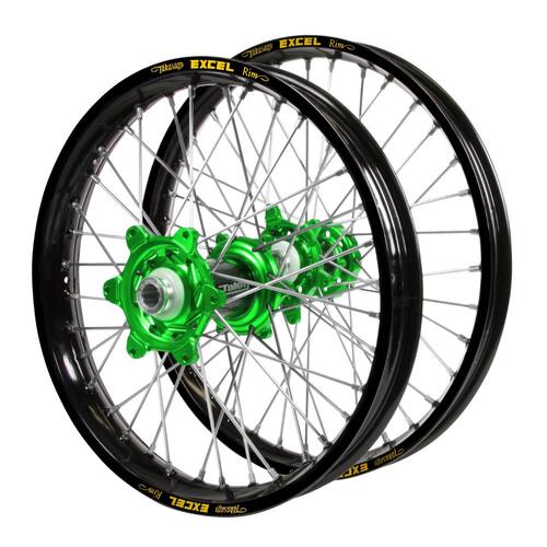 Kawasaki Talon Carbon Fibre Green Hubs / Excel Black Rims Wheel Set KX 125 2006-2008 (21*1.6 / 18*2.15)