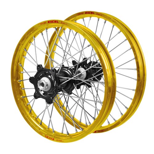 Husqvarna Talon Carbon Fibre Black Hubs / Excel Gold Rims Wheel Set TC 450 2006-2010 (21*1.6 / 18*2.15)