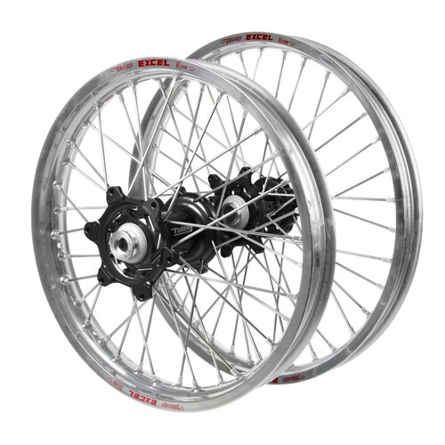 Husqvarna Talon Carbon Fibre Black Hubs / Excel Silver Rims Wheel Set TC 450 2006-2010 (21*1.6 / 18*2.15)