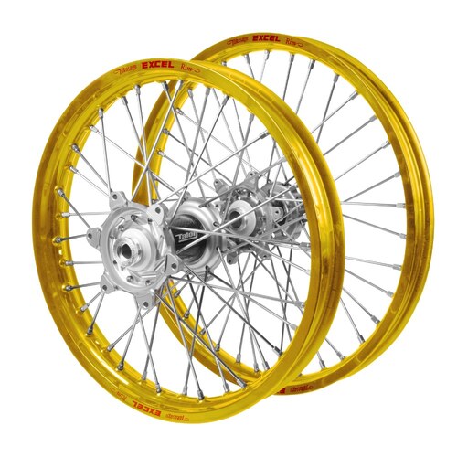 Gas Gas Talon Carbon Fibre Silver Hubs / Excel Gold Rims Wheel Set EX 250 F 2024 (21*1.6 / 18*2.15 OE)