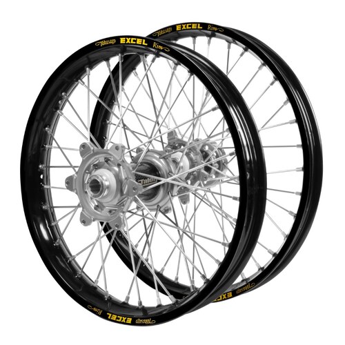 Gas Gas Talon Carbon Fibre Silver Hubs / Excel Black Rims Wheel Set EX 250 F 2024 (21*1.6 / 18*2.15 OE)