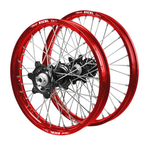 Gas Gas Talon Carbon Fibre Black Hubs / Excel Red Rims Wheel Set EC 250 2021-2023 (21*1.6 / 18*2.15 OE)