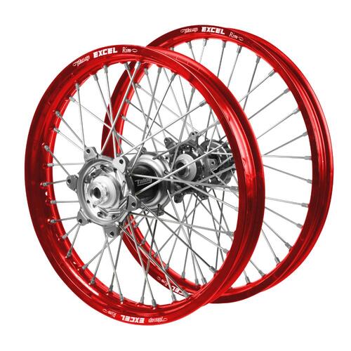 Gas Gas Talon Carbon Fibre Silver Hubs / Excel Red Rims Wheel Set EC 250 2021-2023 (21*1.6 / 18*2.15 OE)
