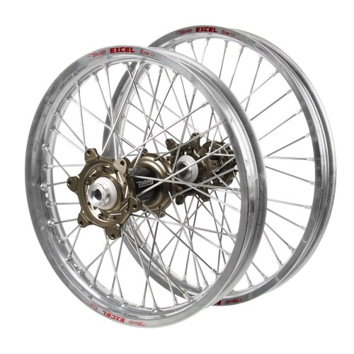 Gas Gas Talon Carbon Fibre Magnesium Hubs / Excel Silver Rims Wheel Set EC 250 2021-2023 (21*1.6 / 18*2.15 OE)