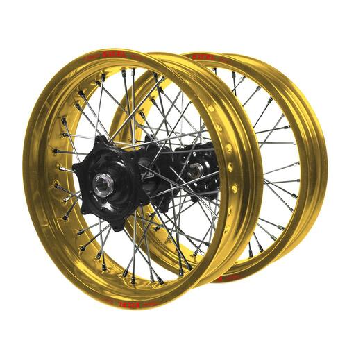 Gas Gas Talon Carbon Fibre Black Hubs / Excel Gold Rims Supermotard Wheel Set EC 450 F 2024 (17*3.50 / 17*4.25)
