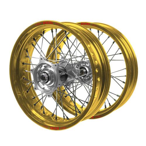 Gas Gas Talon Carbon Fibre Silver Hubs / Excel Gold Rims Supermotard Wheel Set EC 250 2021-2023 (17*3.50 / 17*4.25)