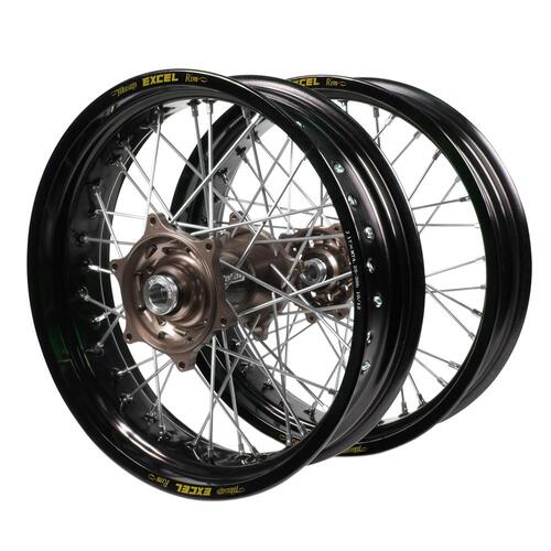 Gas Gas Talon Carbon Fibre Magnesium Hubs / Excel Black Rims Supermotard Wheel Set EC 250 2021-2023 (17*3.50 / 17*4.25)