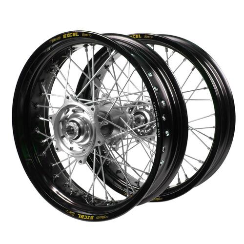 Gas Gas Talon Carbon Fibre Silver Hubs / Excel Black Rims Supermotard Wheel Set EC 250 2021-2023 (17*3.50 / 17*4.25)
