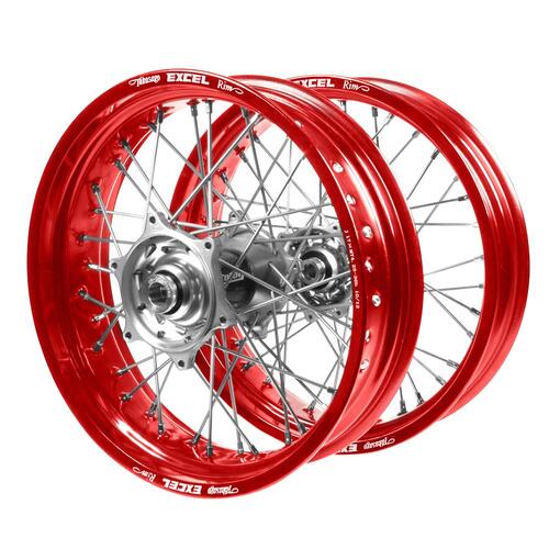 Gas Gas Talon Carbon Fibre Silver Hubs / Excel Red Rims Supermotard Wheel Set EC 250 2021-2023 (17*3.50 / 17*4.25)