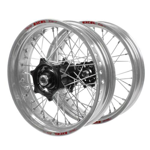 Gas Gas Talon Carbon Fibre Black Hubs / Excel Silver Rims Supermotard Wheel Set EC 250 2021-2023 (17*3.50 / 17*4.25)