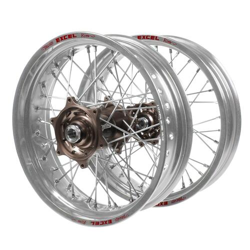 Gas Gas Talon Carbon Fibre Magnesium Hubs / Excel Silver Rims Supermotard Wheel Set EC 350 F 2021-2023 (17*3.50 / 17*4.25)