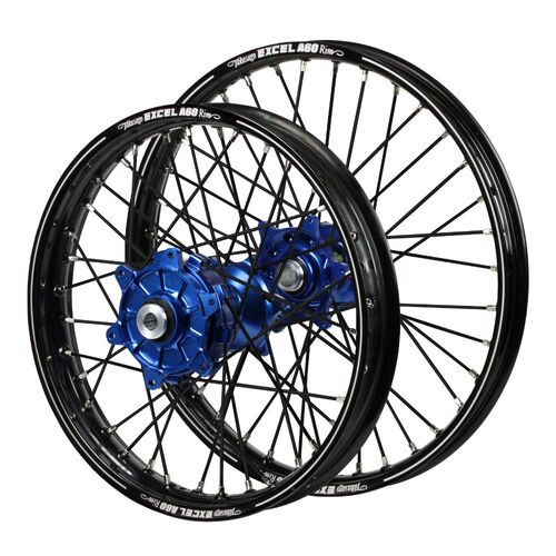Honda Haan Cush Drive Blue Hubs / A60 Black Rims / Black Spokes Wheel Set