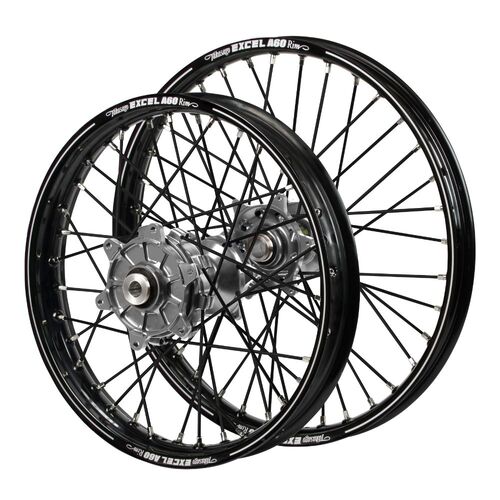 Honda Haan Cush Drive Silver Hubs / A60 Black Rims / Black Spokes Wheel Set