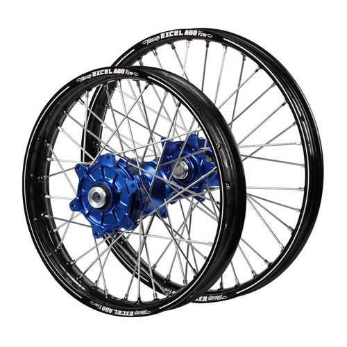 Kawasaki Haan / A60 Enduro Cush Drive Black Rims / Blue Hubs Wheel Set