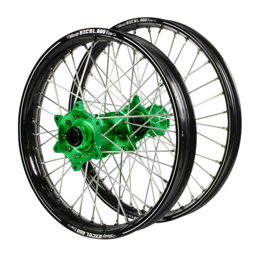 Kawasaki Haan Green Hubs / A60 Black Rims Wheel Set