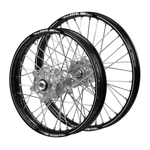 Kawasaki Haan / A60 Enduro Cush Drive Black Rims / Silver Hubs Wheel Set