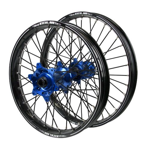 Husqvarna Haan Blue Hubs / A60 Black Rims / Black Spokes Wheel Set FC 450 ROCKSTAR EDITION 2018-2021 (21*1.6 / 18*2.15)