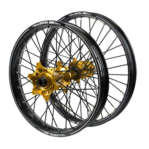 Husqvarna Haan Gold Hubs / A60 Black Rims / Black Spokes Wheel Set FC 450 ROCKSTAR EDITION 2018-2021 (21*1.6 / 18*2.15)