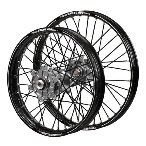 Husqvarna Haan Cush Drive Silver Hubs / A60 Black Rims / Black Spokes Wheel Set FC 450 ROCKSTAR EDITION 2018-2021 (21*1.6 / 18*2.15)