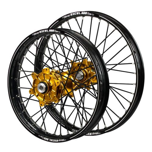 Husqvarna Haan Cush Drive Gold Hubs / A60 Black Rims / Black Spokes Wheel Set FC 450 ROCKSTAR EDITION 2018-2021 (21*1.6 / 18*2.15)