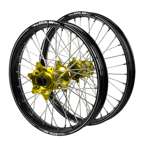 Husqvarna Haan Yellow Hubs / A60 Black Rims Wheel Set FC 250 2023-2025 (21*1.60 / 18*2.15)
