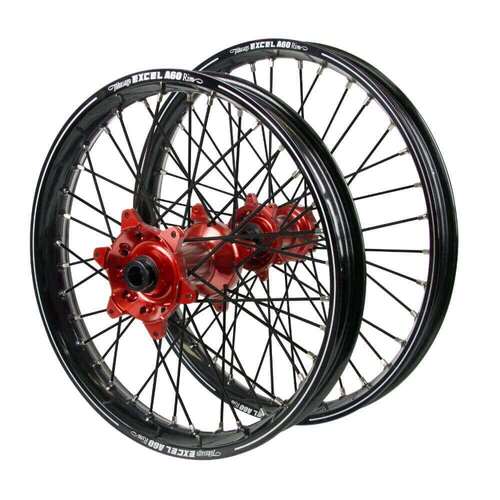 Suzuki Haan Red Hubs / A60 Black Rims / Black Spokes Wheel Set