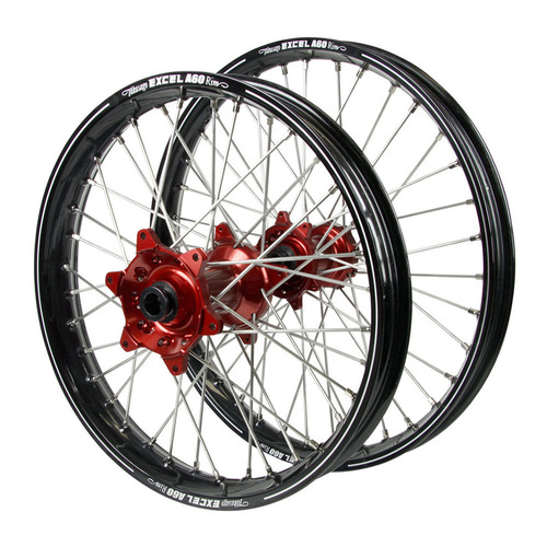 Suzuki Haan Red Hubs / A60 Black Rims Wheel Set