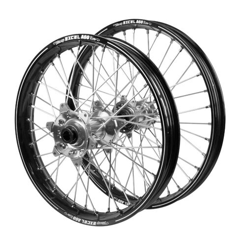 Suzuki Haan Silver Hubs / A60 Black Rims Wheel Set
