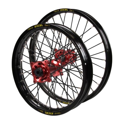 Honda Haan Red Hubs / Excel JNR Black Rims / Black Spokes Wheel Set CR 80 RB 1996-2002 (17*1.40 / 14*1.60)