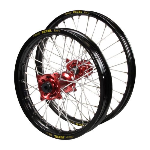 Honda Haan Red Hubs / Excel JNR Black Rims Wheel Set