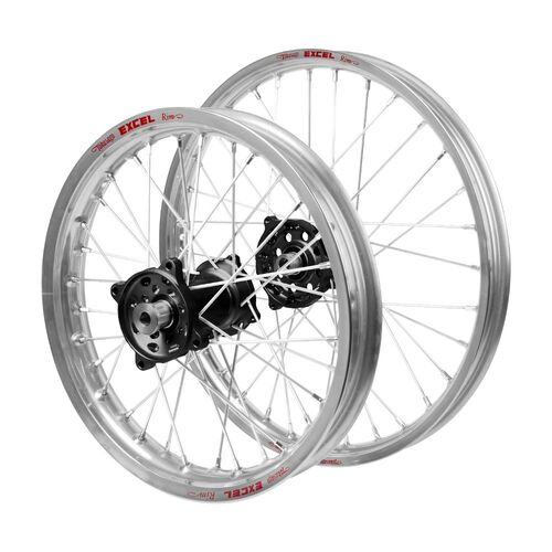 Honda Haan Black Hubs / Excel JNR Silver Rims Wheel Set