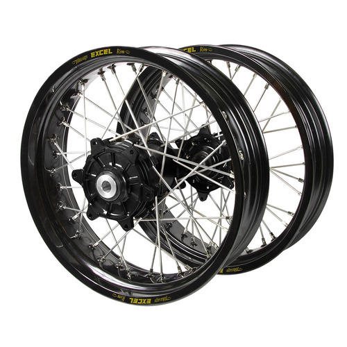 Honda Haan Cush Drive Black Hubs / Excel Black Rims Supermoto Wheel Set CRF 250 R 2014-2024 (17*3.5 / 17*4.25)