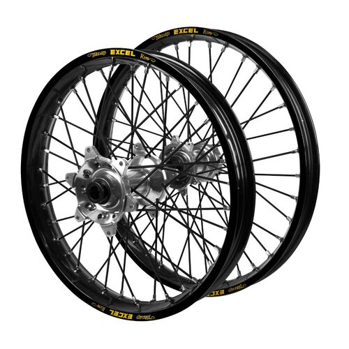 Honda Adventure Haan Silver Hubs / Excel Black Rims / Black Spokes Wheel Set