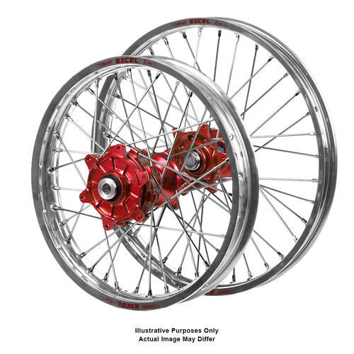 Honda Adventure Haan Red Hubs / Excel Silver Rims Wheel Set CRF 1000 L 2016-2019 (17*3.50 / 17*4.25)